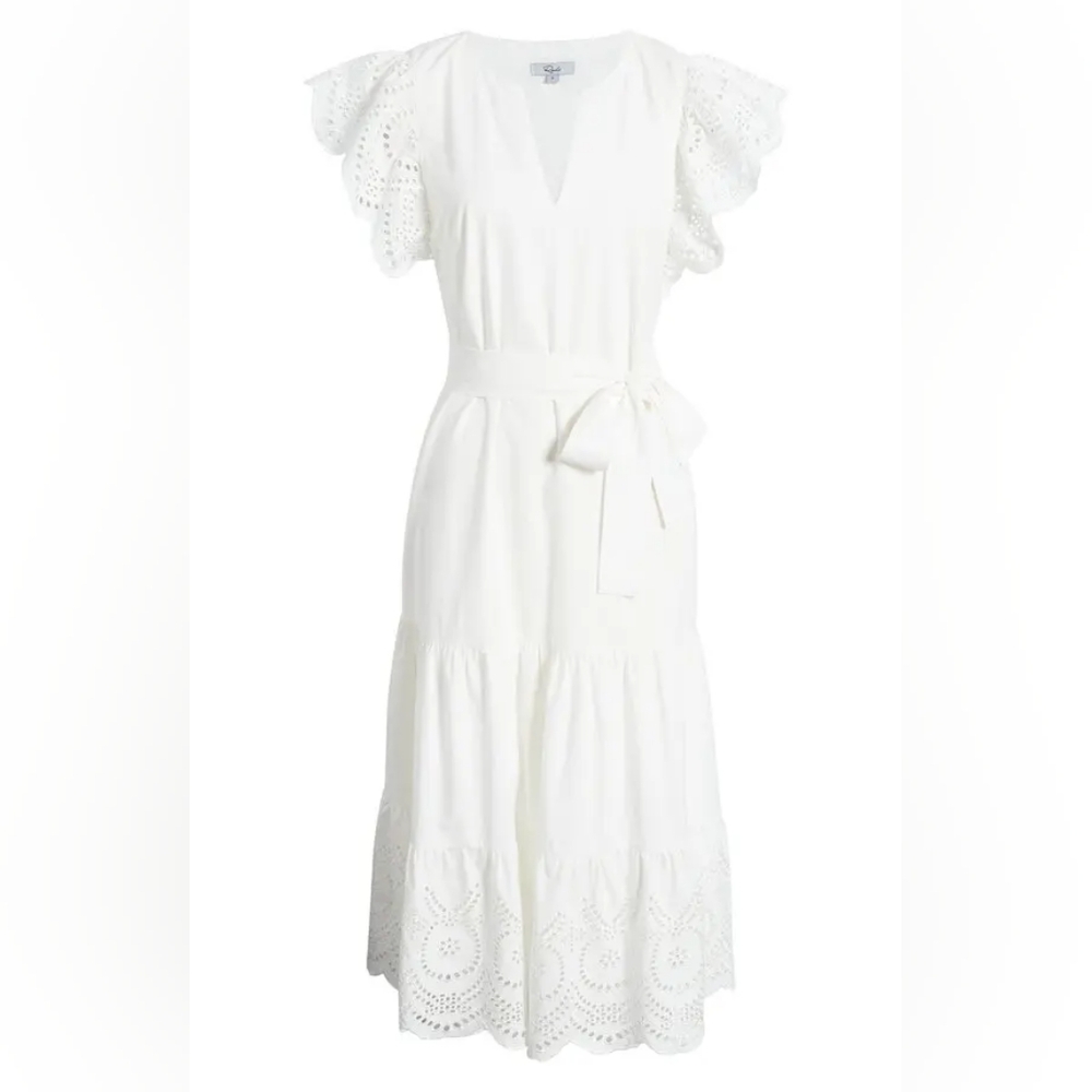 Rails Gia Eyelet Embroidered Midi Dress in White Size S